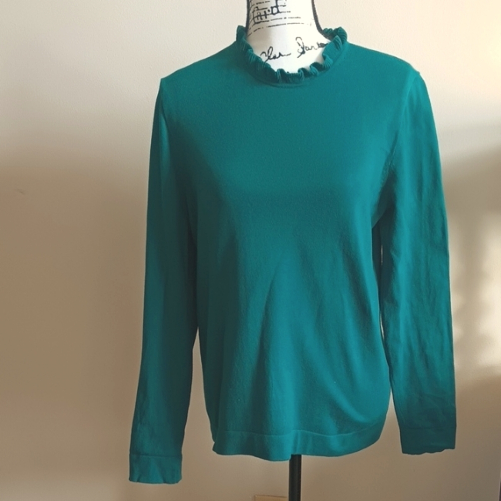 Reimagined by J Crew Teal Ruffle Neck Women's Top